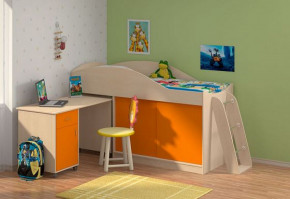 Кровать-чердак "Дюймовочка-3" (без лестницы) Дуб молочный/Оранжевый в Ушье - ushya.germes-mebel.ru | фото