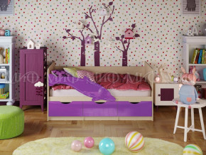 Кровать Дельфин-1 800*1600 (Фиолетовый металлик/дуб крафт белый) в Ушье - ushya.germes-mebel.ru | фото