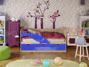 Кровать Дельфин-1 800*1600 (Синий металлик/дуб крафт белый) в Ушье - ushya.germes-mebel.ru | фото