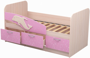 Кровать Дельфин 1,6 (Дуб молочный/фасад - Ламарти розовый) в Ушье - ushya.germes-mebel.ru | фото