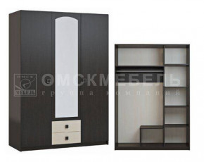 Шкаф 3-х дверный с 2 ящиками с зеркалом Шк51 МС Люсси (венге/дуб девон) в Ушье - ushya.germes-mebel.ru | фото