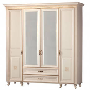 Шкаф для одежды 4-дверный с зеркалом №493 Марлен кремовый белый в Ушье - ushya.germes-mebel.ru | фото